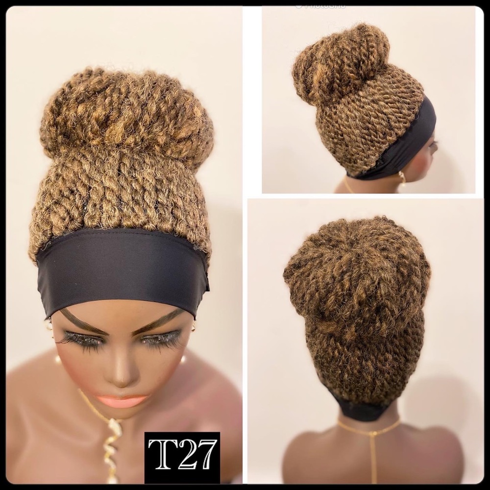 Bun Afro kinky twist braid/ headband wig .